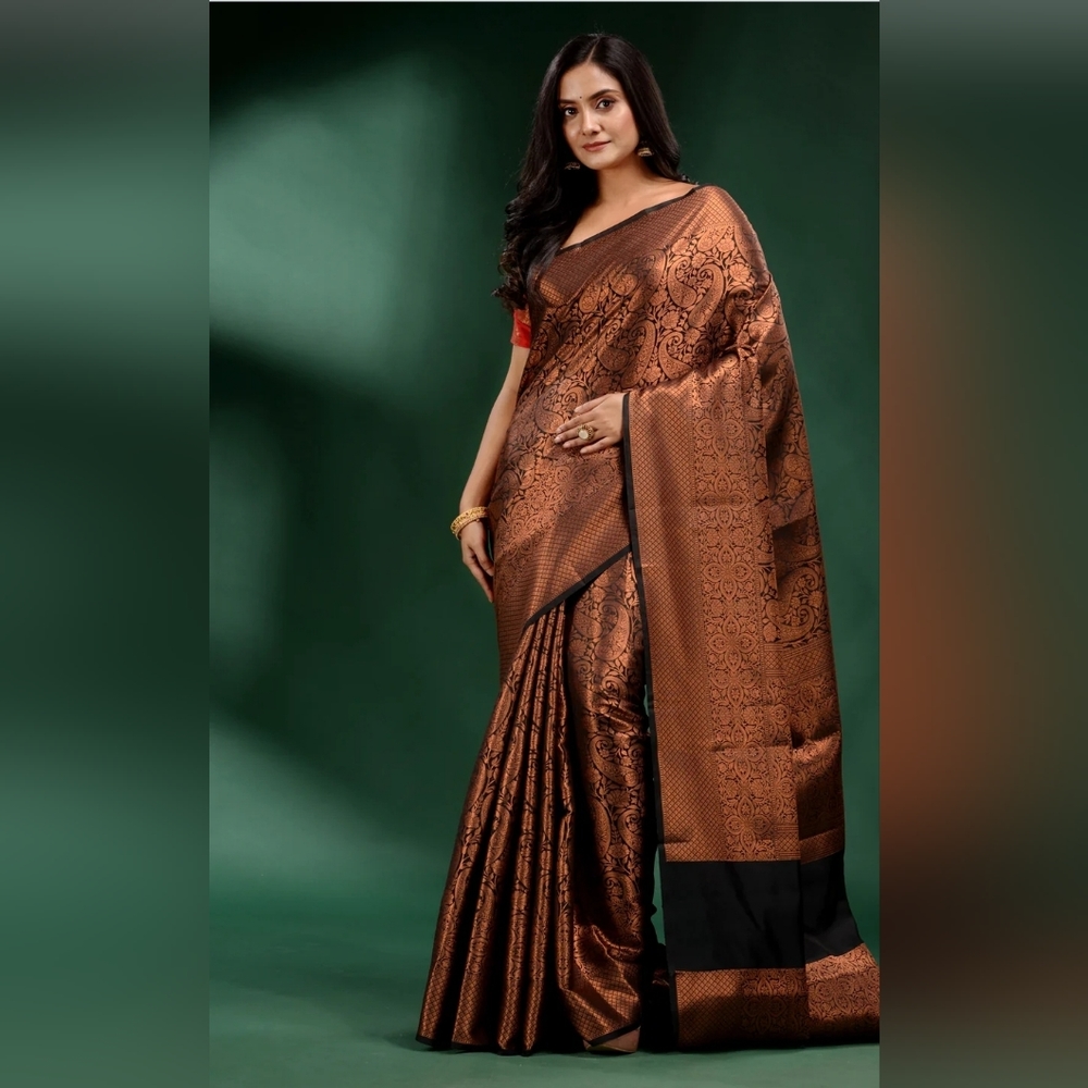 New Brocade Kanjivaram black Semi Silk Saree For Woman Kanjivaram Saree Zari